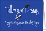 Graduation for Bachelor’s Degree, Diploma on Blue card