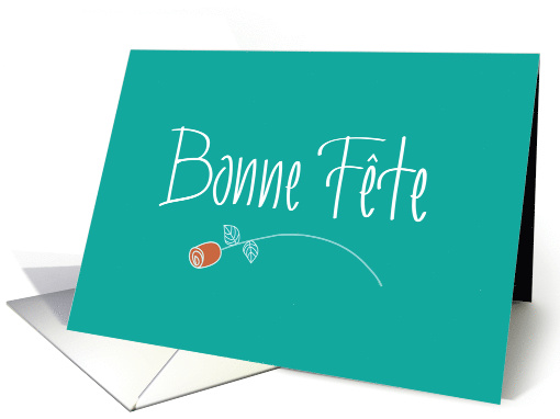 Bonne Fte for French Name Day, Teal with Red Rose card (1234734)