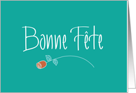 Bonne Fte for French Name Day, Teal with Red Rose card