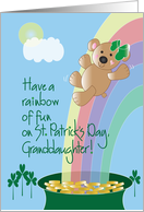 St. Patrick’s Day for Granddaughter, Bear Sliding Down Rainbow card