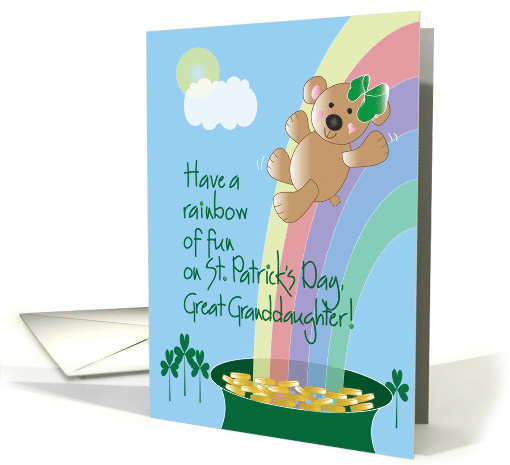 St. Patrick's Day for Great Granddaughter, Bear On Rainbow card