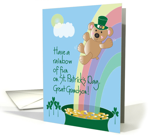St. Patrick's Day for Great Grandson, Bear On Rainbow card (1238656)