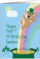 First St. Patrick’s Day for Grandson, Bear on Rainbow card