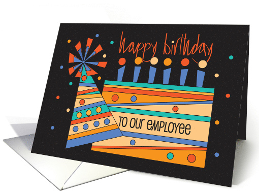 Hand Lettered Birthday for Employee Birthday Cake and Party Hat card