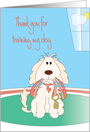 Hand Lettered Thank you to Dog Trainer with Seated Dog with Leash card