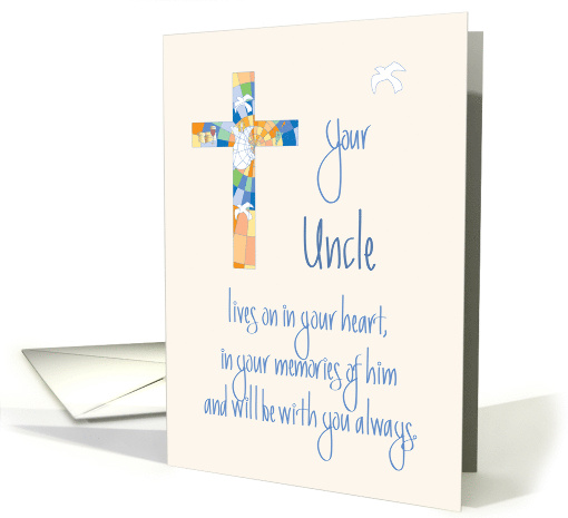 Sympathy in Loss of Uncle, Stained Glass Cross & Hand Lettering card