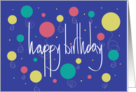 Hand Lettered Birthday with Colorful Balloons and Confetti card