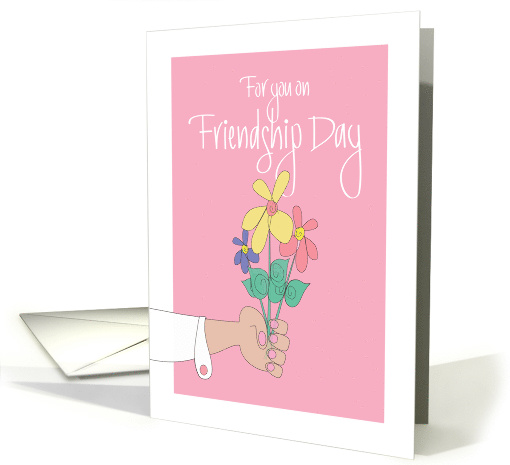 Friendship Day, With Colorful Bouquet Offered in Hand card (1248098)