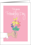 Friendship Day, With Colorful Bouquet Offered in Hand card