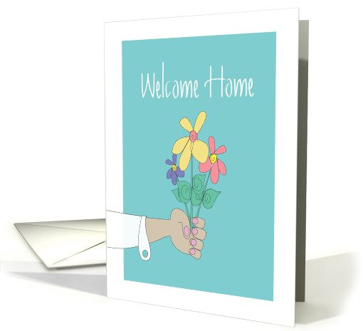 Welcome Home, With Colorful Bouquet Offered in Hand card (1248102)
