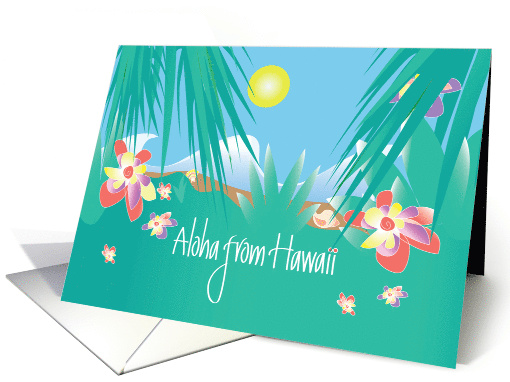Aloha from Hawaii with Tropical Flowers and Ocean Waves card (1252880)