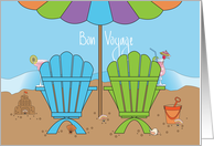 Bon Voyage, Colorful Beach Chairs, Cocktails & Rolling Waves card