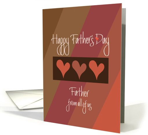 Father's Day Father from All of Us, Heart Trio on Brown Diagonals card