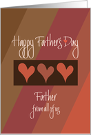 Father’s Day Father from All of Us, Heart Trio on Brown Diagonals card