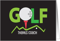 Thank You to Golf Coach with Golf Ball and Red Tee on Green Fairway card