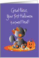 First Halloween for Great Niece Black Kitty with Sweet Treat Candy card