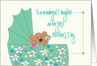 First Mother’s Day for Daughter, Bear in Floral Bassinette card