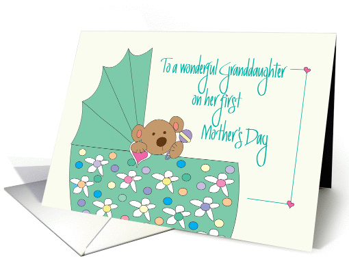 First Mother's Day for Granddaughter, Bear in Floral Bassinette card