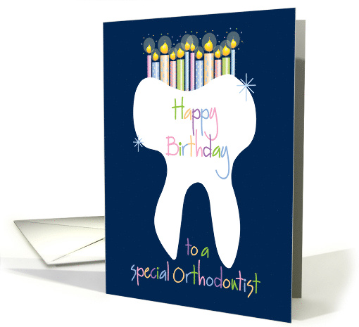 Birthday for Orthodontist, with Gleaming Tooth and Candles card