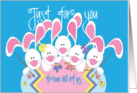 Easter From All of Us, White Bunnies Painting Decorated Egg card