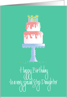 Birthday for Step Daughter, Cake on Footed Cake Platter card