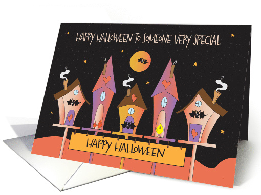 Happy Halloween to Someone Special, Spooky Birdhouses with Bats card
