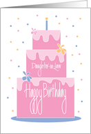 Birthday for Daughter in Law, Layered Pink Cake with Flowers card