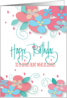 Hand Lettered Birthday for Great Aunt with Bright Flowers and Hearts card