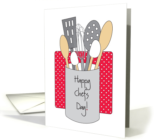 Happy Chefs Day, With Variety of Cooking Utensils and Polka Dots card