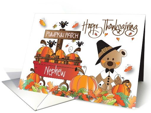 Thanksgiving Pilgrim Bear for Nephew Fall Pumpkin Patch Pumpkins card