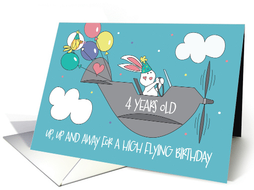 Birthday for 4 Year Old Up Up and Away Bunny Flying Plane... (1285570)