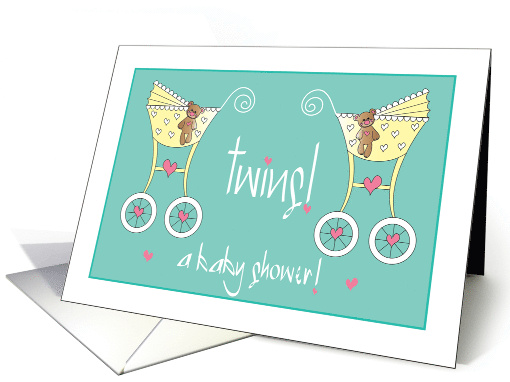 Baby Shower Invitation for Twins Two Yellow Strollers and... (1286180)
