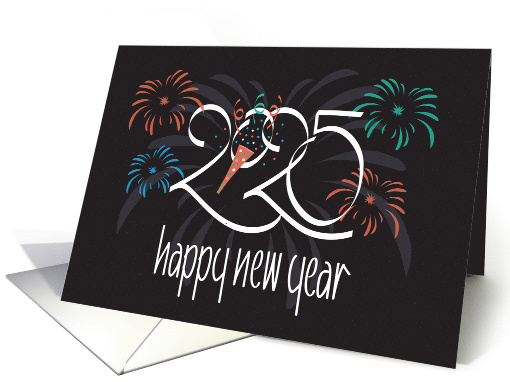 Hand Lettered Happy New Year 2025 Bursting Fireworks and... (1286186)