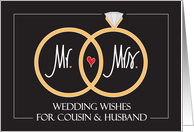 Wedding for Cousin and Husband, Wedding Rings & Red Heart card