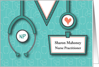 Graduation Congratulations to Nurse Practitioner, Custom Name Tag card