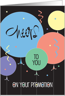 Hand Lettered Cheers Promotion Congratulations with Colorful Balloons card