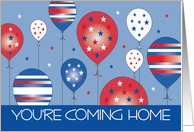 Military You’re Coming Home, Red, White and Blue Star Balloons card