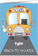 Hand lettered Back to School with Yellow Bus and Custom Student Name card