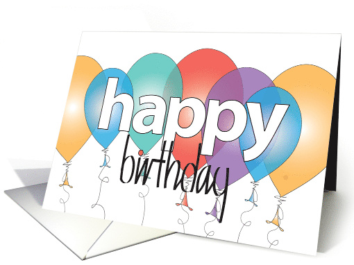 Hand Lettered Happy Birthday with Row of Colorful Balloons card