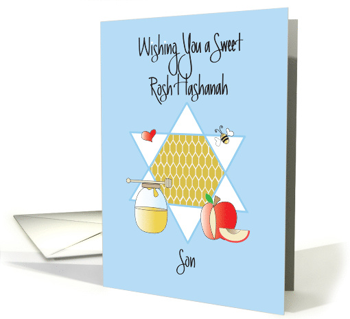 Rosh Hashanah for Son, Honey, Apples, Star of David & Honey Bee card