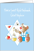 Rosh Hashanah for Great Nephew, Bear, Honey Jar and Bee card