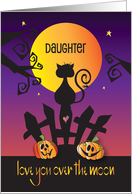 Hand Lettered Halloween Daughter Love you Over the Moon Black Cat card