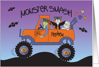 Monster Mash Halloween for Nephew Monsters Riding in Monster Truck card