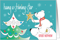 Christmas Great Nephew Hang a Shining Star Polar Bear in Santa Hat card