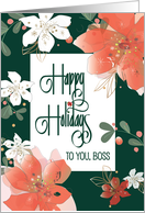 Hand Lettered Happy Holidays for Boss with Poinsettias and Berries card