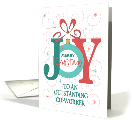 Hand Lettered Joy Christmas for Co-Worker, With Ornament & Bow card