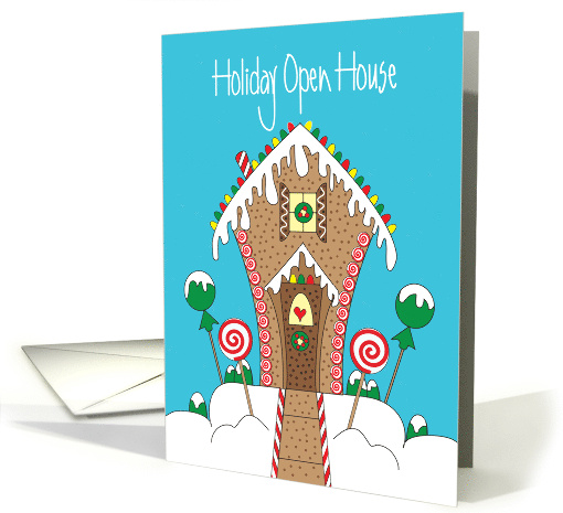 Invitation to Holiday Open House with Decorated Gingerbread House card