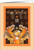 Hand Lettered Thanksgiving for Son Happy Turkey Day with Turkey card