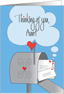 Thinking of You, Aunt with Mailbox, Hearts and Envelopes card