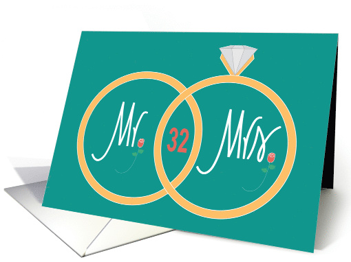 32nd Wedding Anniversary, with Overlapping Wedding Rings card